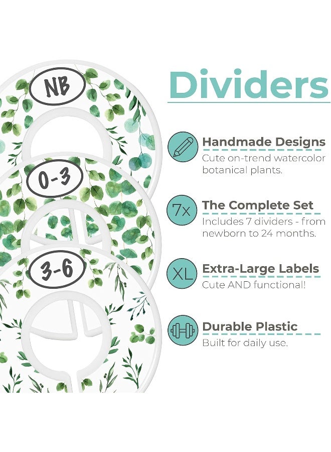 Little Miracles Baby Hangers and Closet Size Dividers - 7X Botanical Clothing Dividers with 20x Velvet Hangers for Baby Closets - Nursery Clothes Organizer - Eucalyptus Vines Leaf Plant Greenery Décor [Botanical] - Image 5